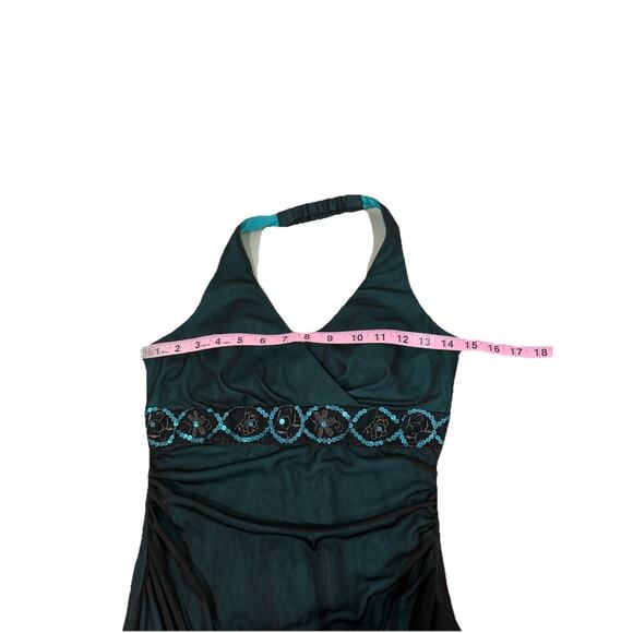 Vintage Y2K City Triangles Green Black High Low Halter Dress Whimsigoth Womens M - Picture 8 of 8